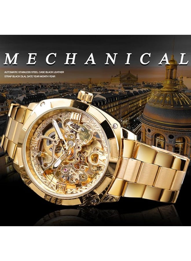 FORSINING Vintage Luxury Men's Automatic Mechanical Watch, All Gold Skeletonized Floral Design, Designer Men's Watch - Image 3